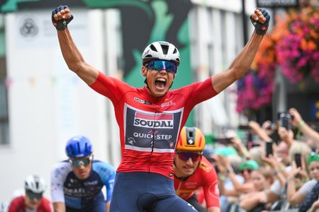 Paul Magnier celebrates winning Stage 5 of the Tour of Britain