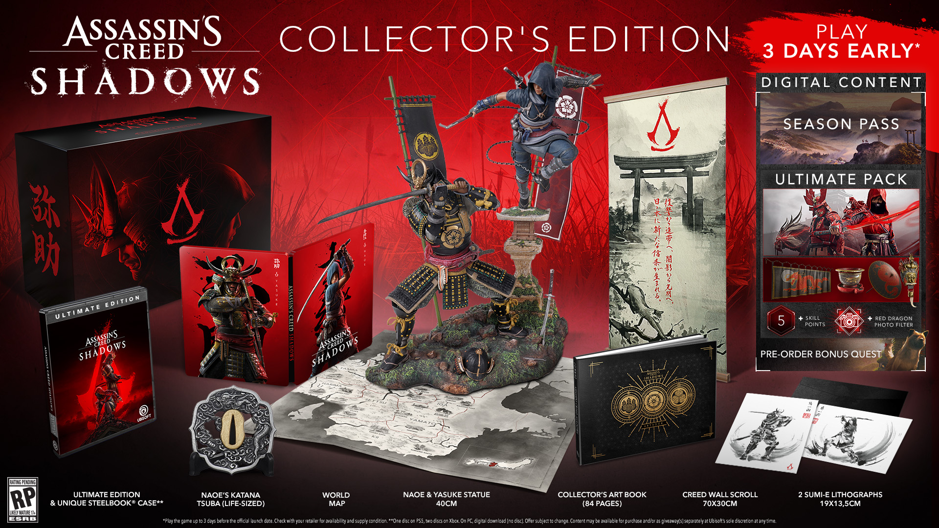 Los lanzamientos de Assassin's Creed Shadows prometieron acceso anticipado para su gran edición de coleccionista, pero también será $ 50 más barato de lo planeado.