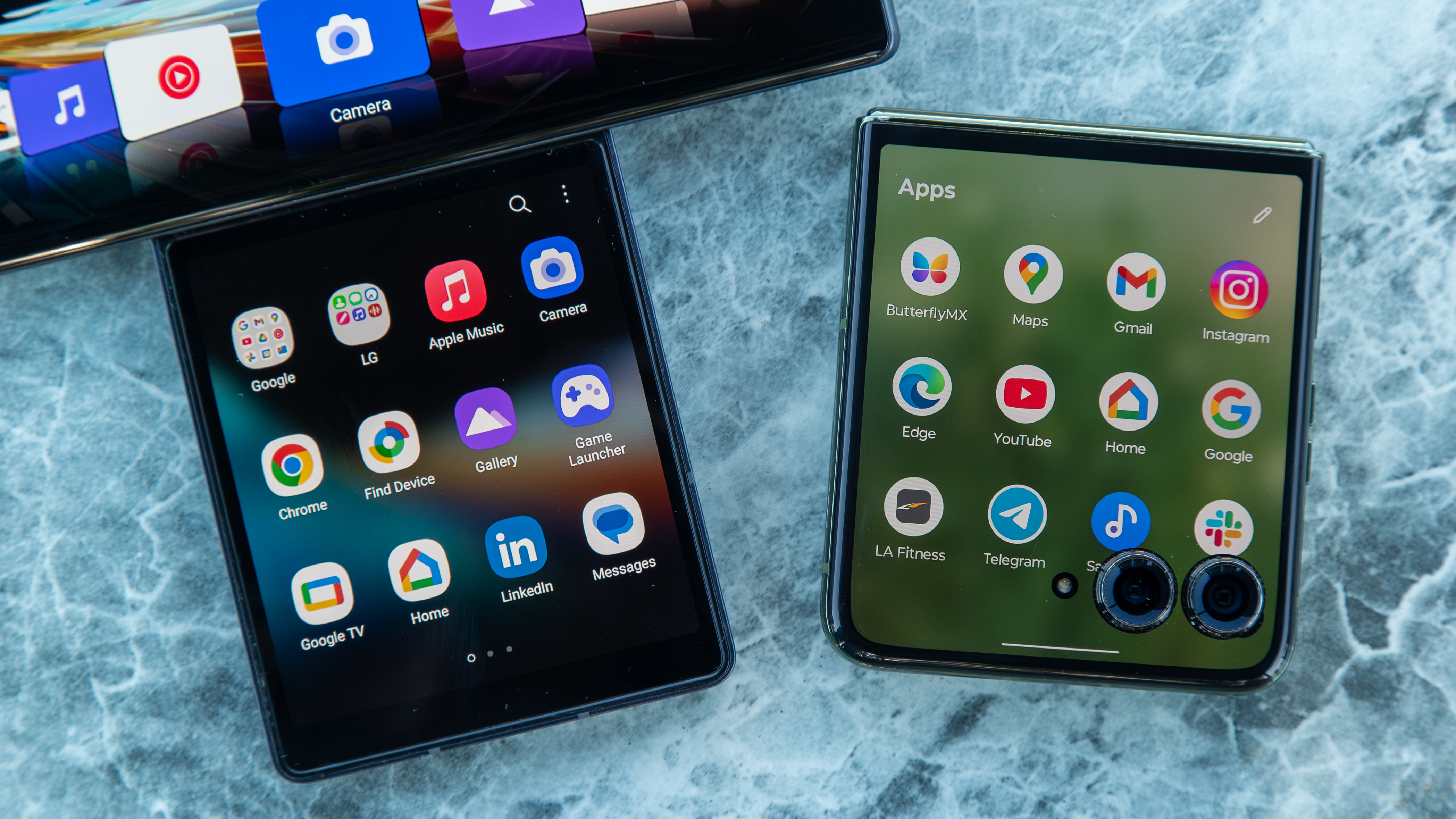 The LG Wing next to the Razr Plus 2024