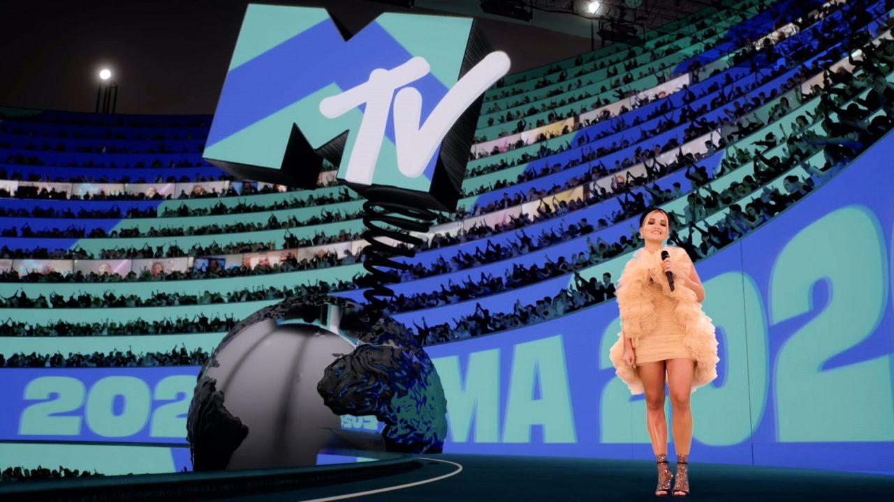  In this screengrab released on November 08, Rita Ora presenting the Best Electronic award at the MTV EMA&#039;s 2020 on November 01, 2020 in London, England. The MTV EMA&#039;s aired on November 08, 2020