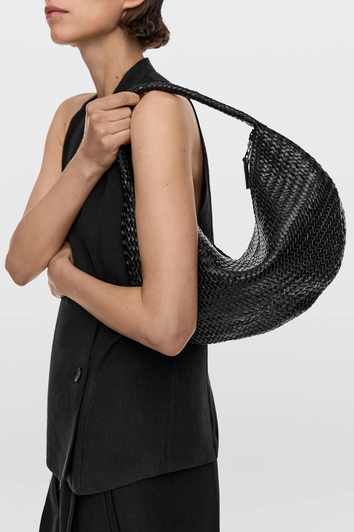Massimo Dutti, Braided Leather Half-Moon Bag
