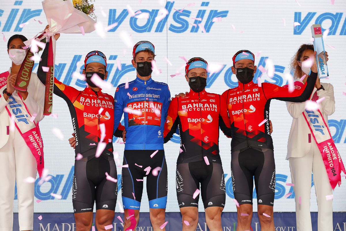 Giro dItalia 2021 104th Edition 6th stage Grotte di Frasassi Ascoli Piceno 160 km 13052021 Yukiya Arashiro JPN Bahrain Victorious Gino Mader SUI Bahrain Victorious photo Luca BettiniiBettiniPhoto2021