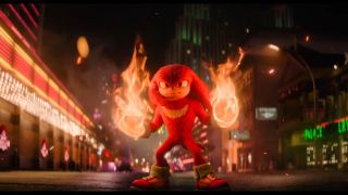 Knuckles uses his flame-based superpowers in his self-titled TV show on Paramount Plus