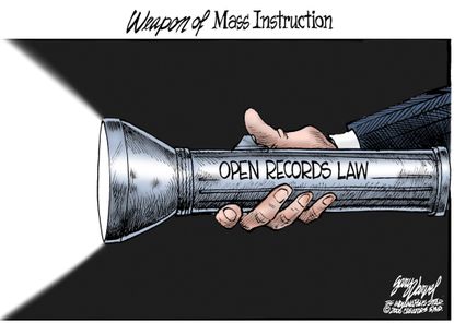 Political cartoon U.S. transparency open records laws light