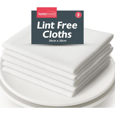pack of five white lint-free cloths
