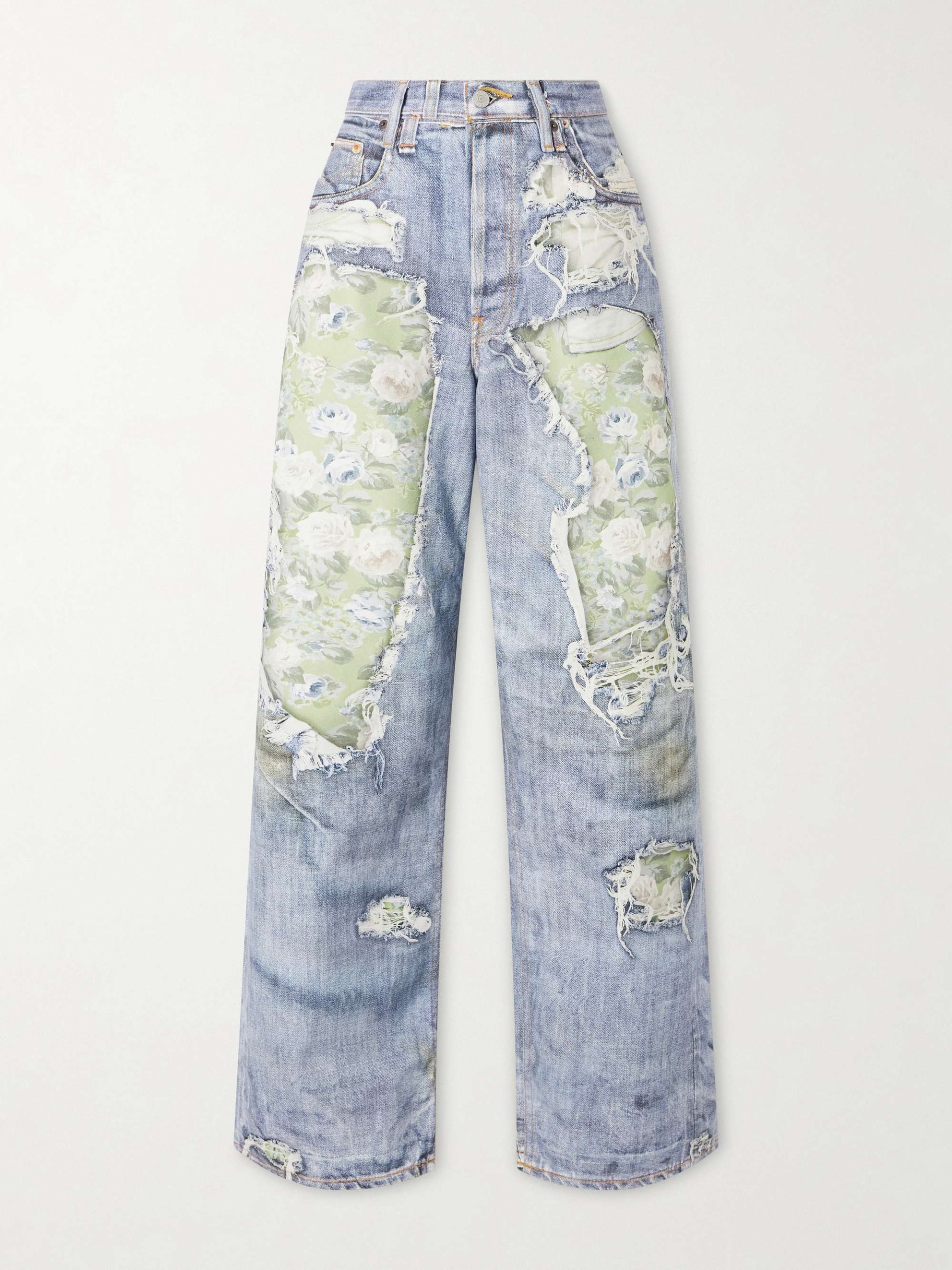 1981 Denim Rose Printed Cotton Mid-Rise Wide-Leg Jeans