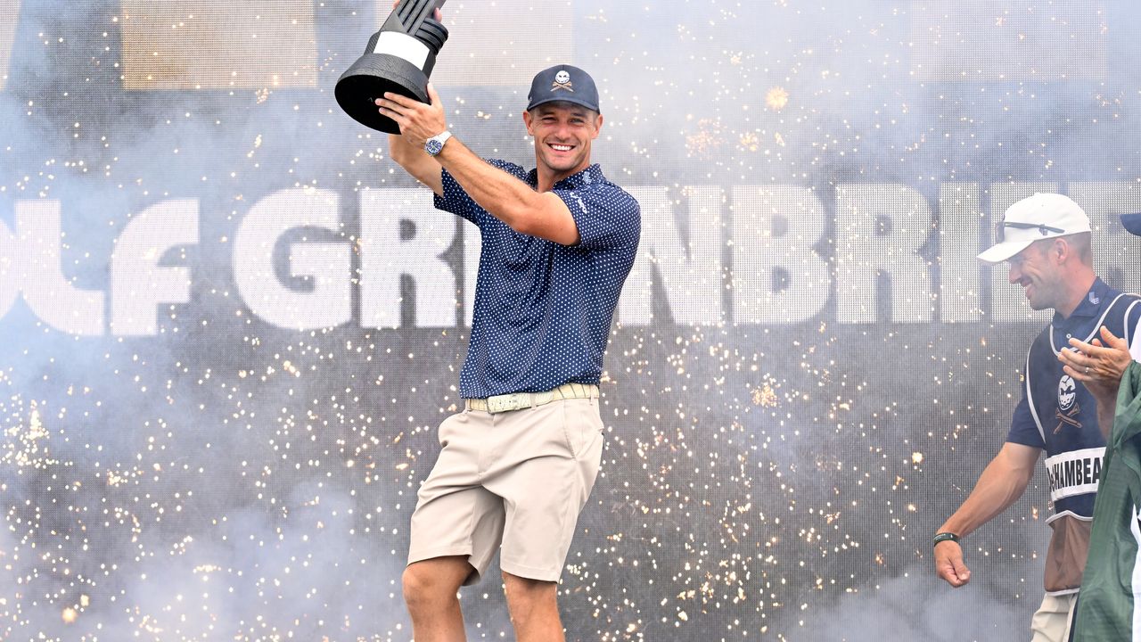 Bryson DeChambeau with the LIV Golf Greenbrier trophy