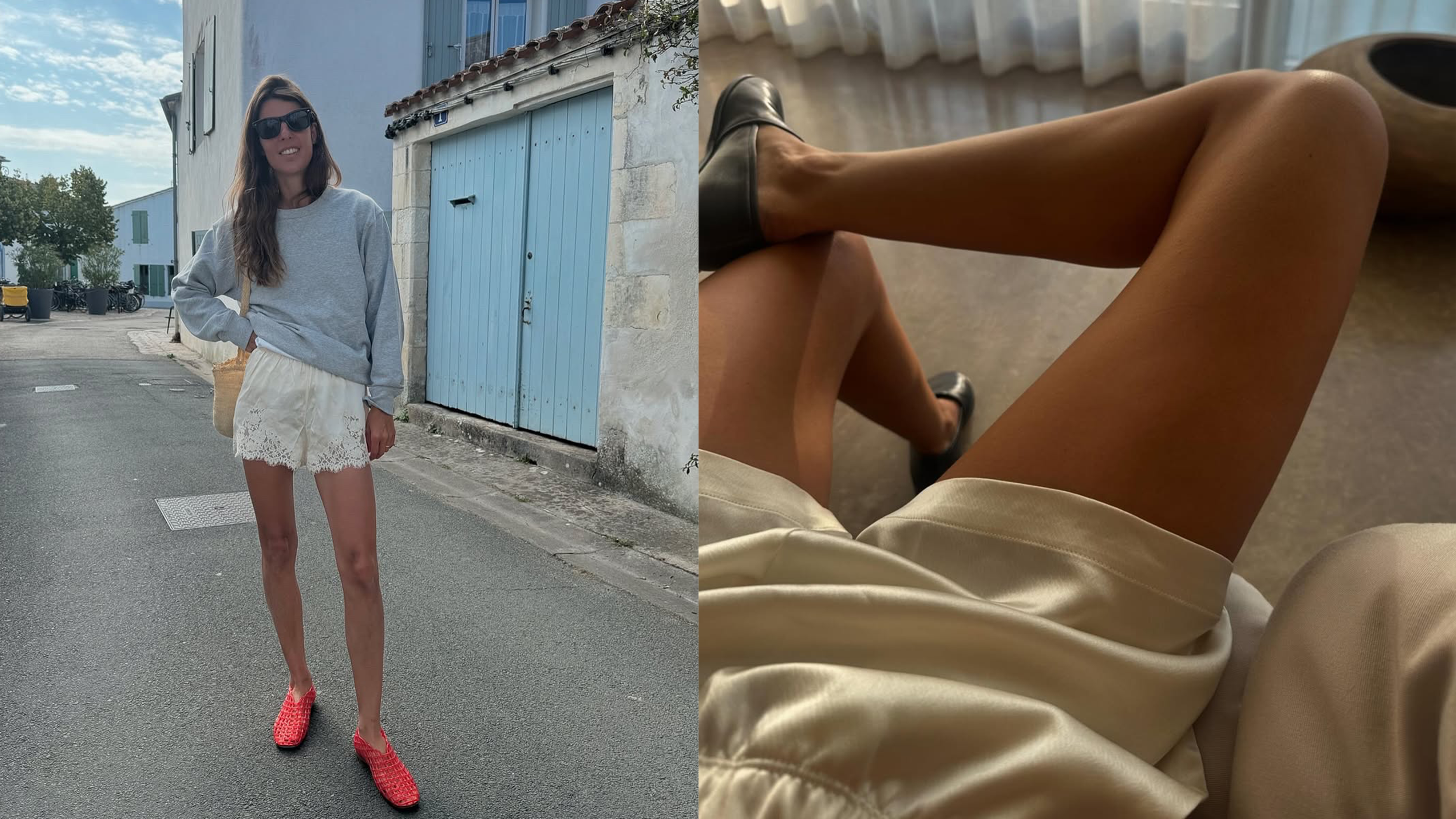 Collage of women wearing silk shorts.
