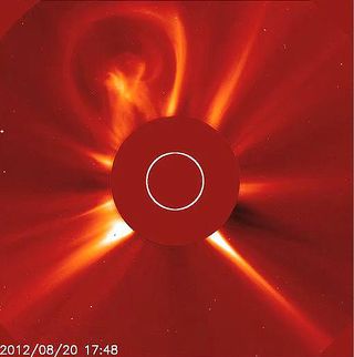 A light bulb-shaped solar eruption was captured in a new photo from the SOHO spacecraft