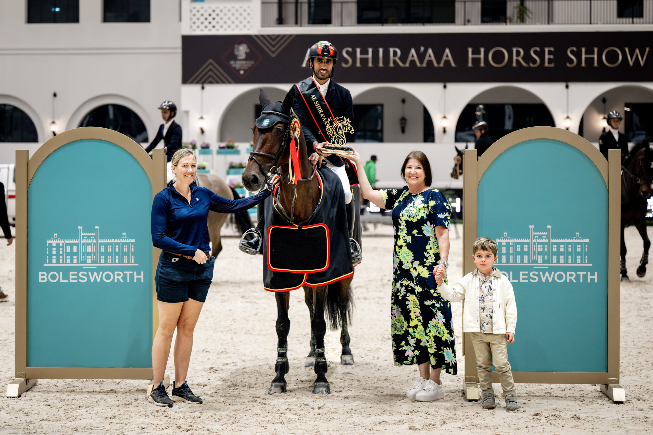 The prizegiving for the Bolesworth International 1.30m speed class.