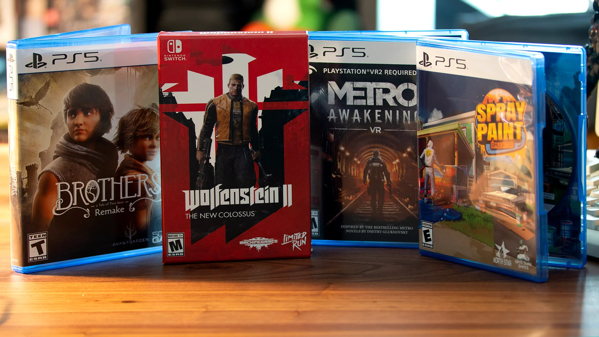 A selection of physical releases available from Limited Run Games, including 3 PS5 game boxes and a Nintendo Switch box