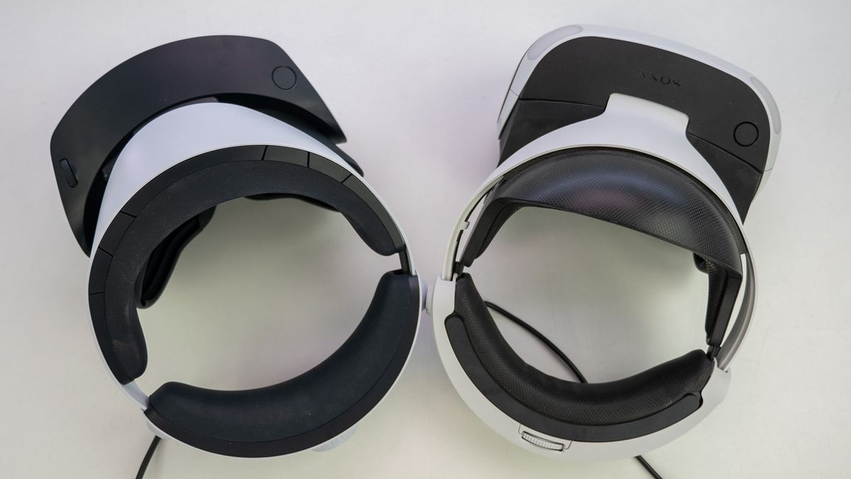 The top of the PlayStation VR2 headset next to the original PlayStation VR