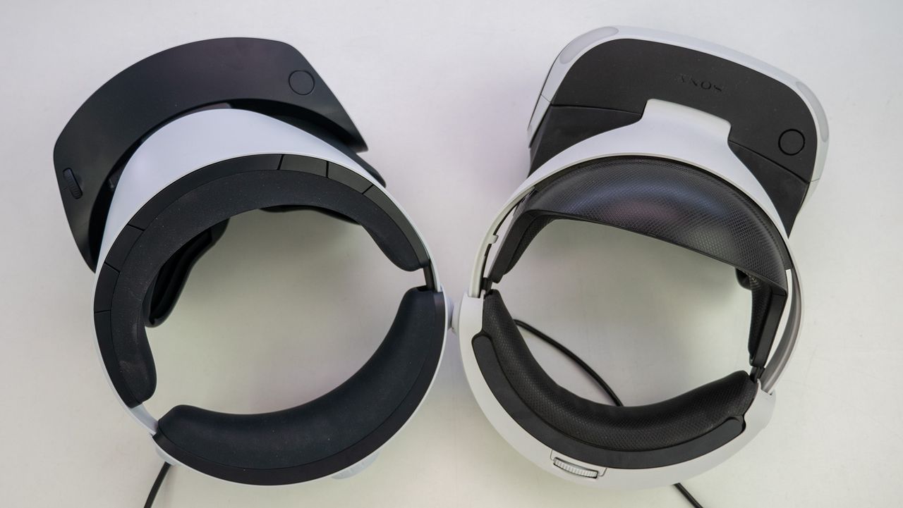 The top of the PlayStation VR2 headset next to the original PlayStation VR
