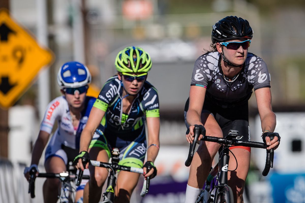 Loren Rowney (Velcro) leading the breakaway group.