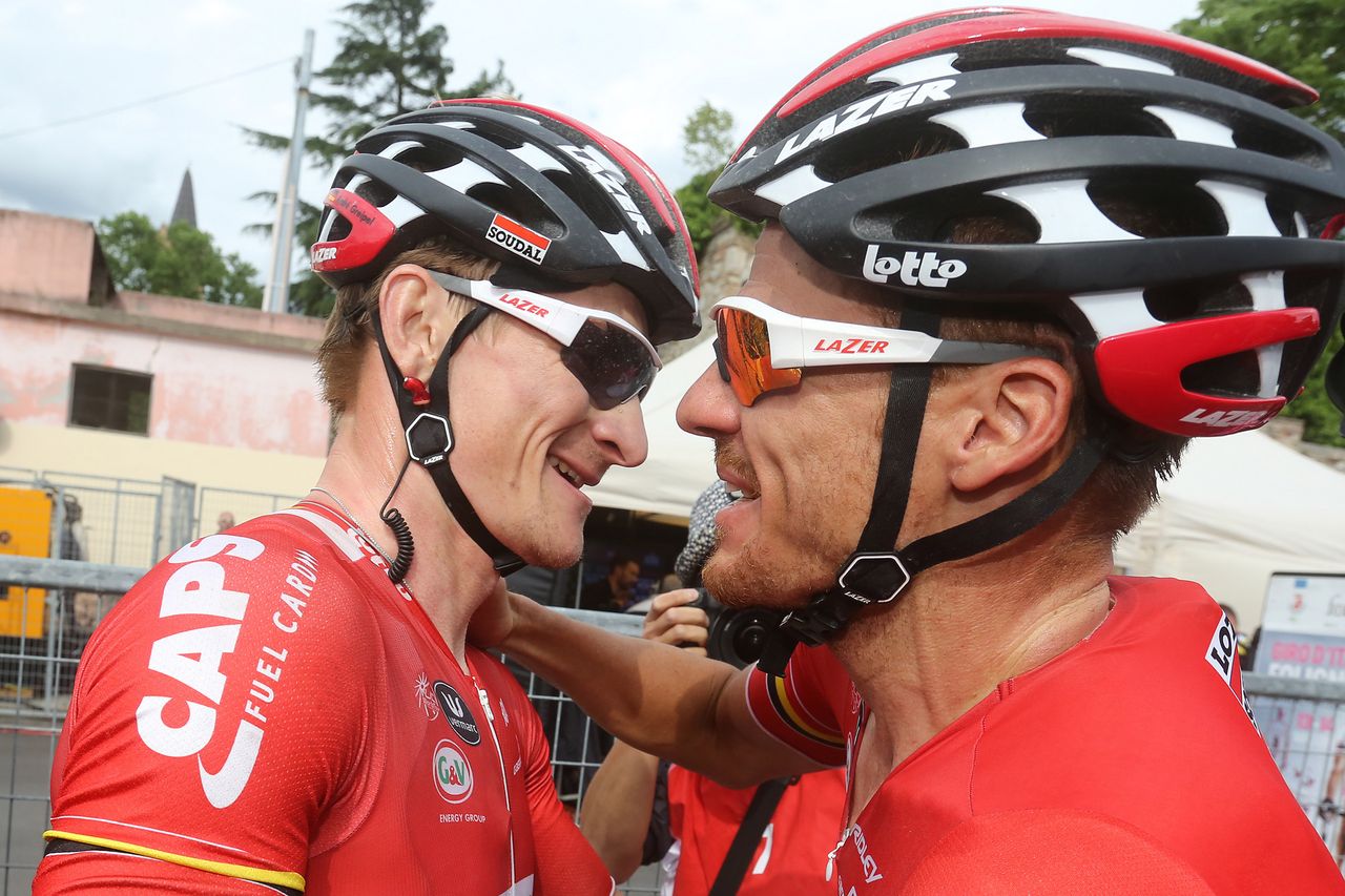 Greipel celebrates with his teammates