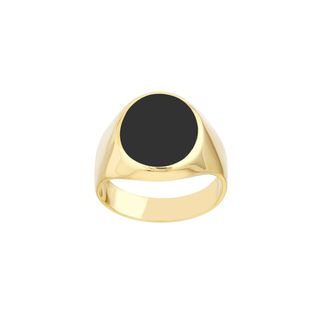 Signet Ring Women 14k Solid Yellow Gold Modern Oval Black Onyx Chunky Ring