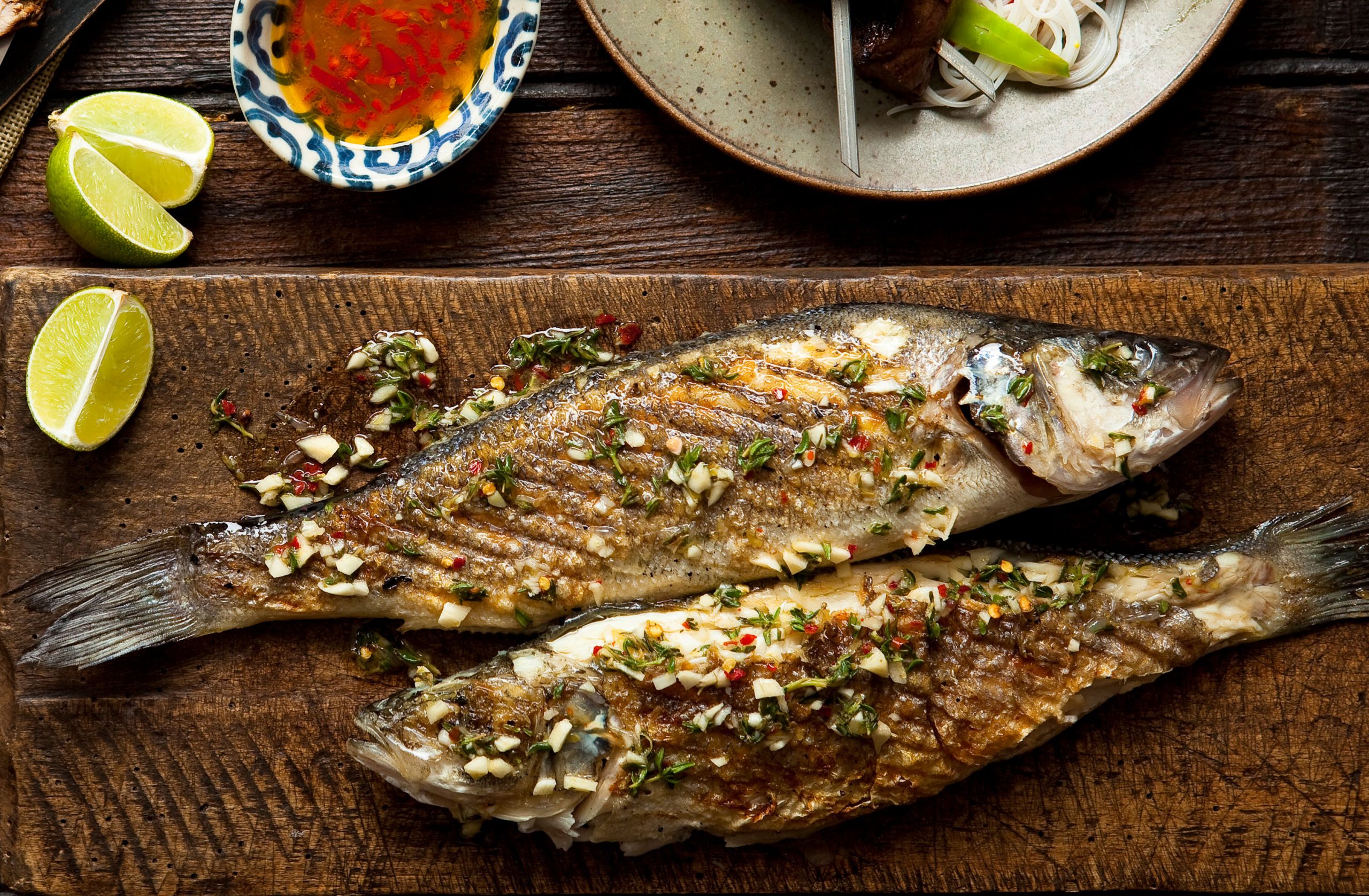 Grilled sea bass with Greek dressing, Greek Recipes