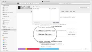 From there, click Finder on your Mac's Dock. Click on your device on the left side of the Finder window. Click on Manage Backups on the General tab to confirm the backup you wish to use is present.