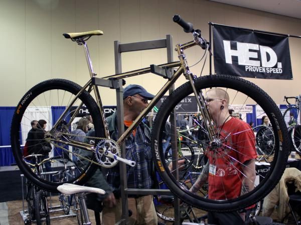 Peacock Groove did a full copper plated bike for NAHBS 2009 and builder Erik Noren outdid himself this year with gold.