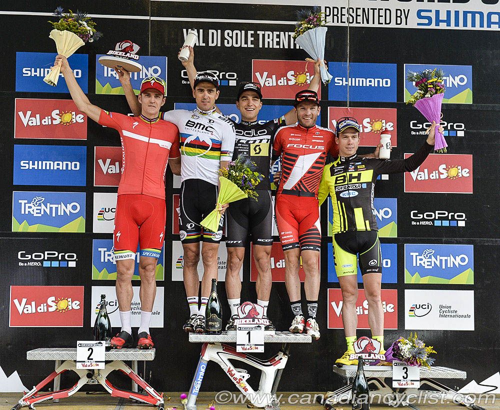 Podium: Jaroslav Kulhavy, Julien Absalon, Nino Schurter, Florian Vogel, Maxime Marotte