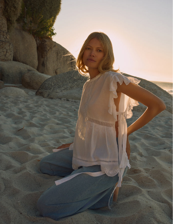 White Frill Sleeve Top
