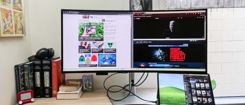 Dell UltraSharp 40 Curved Thunderbolt Hub Monitor review unit on desk