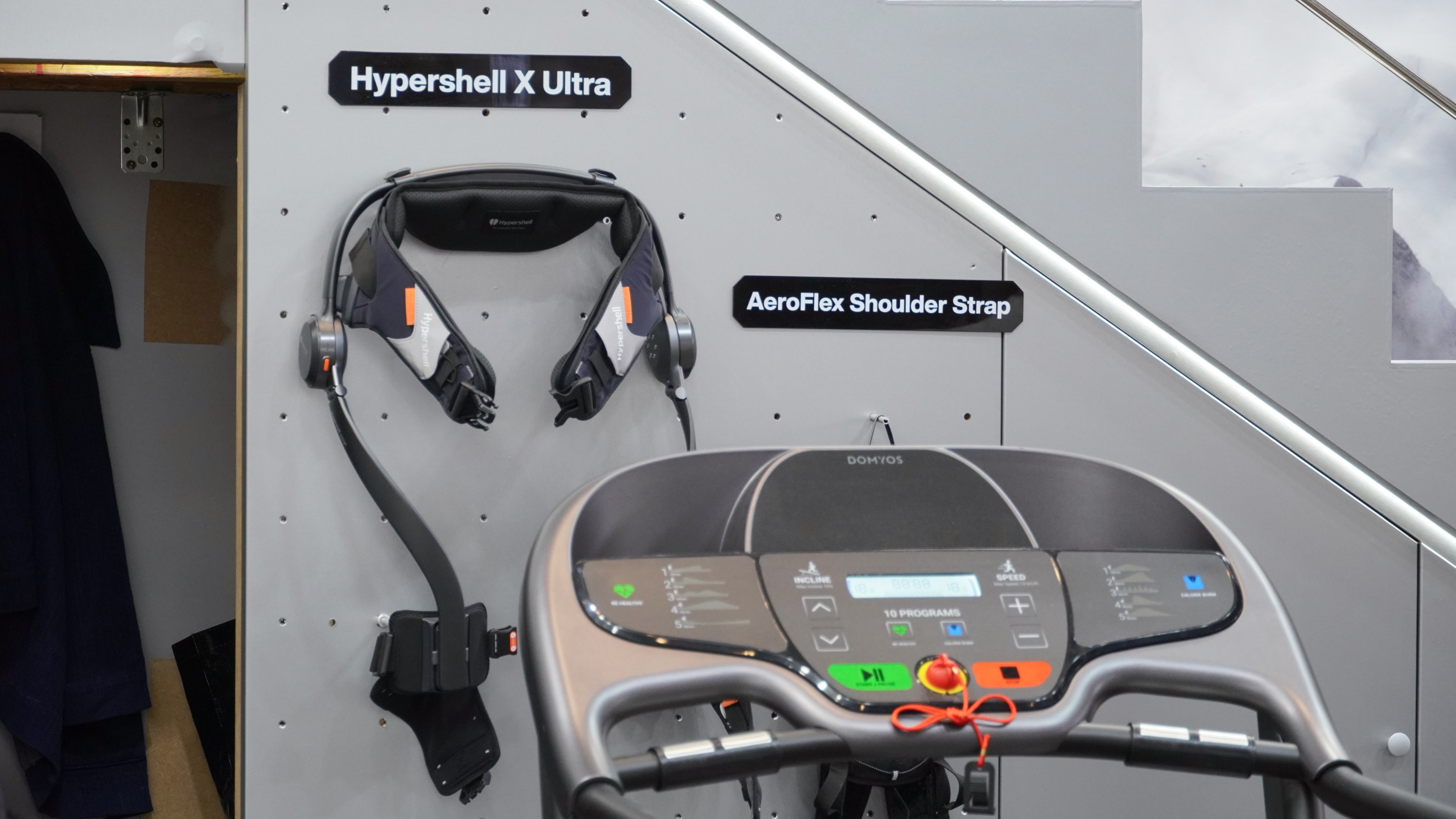The Hypershell X Ultra on display behind a treadmill at IFA 2025.