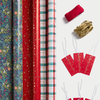 Marks and Spencer 6M Gift Wrap, Ribbon & Raffia Paper - Red Festive Design