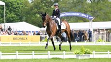 Ros Canter trots up the centre line on Lordships Graffalo at Badminton Horse Trials 2026