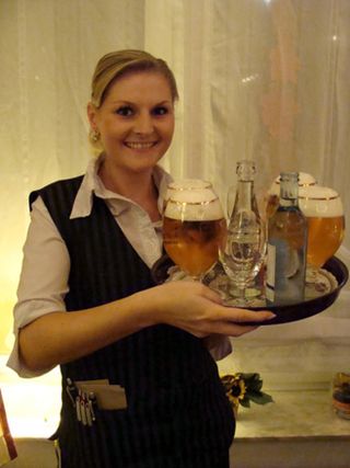 woman serving beers