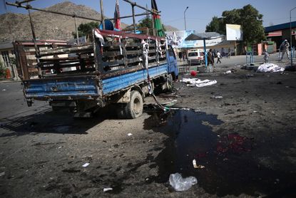 A truck after a bombing in Kabul