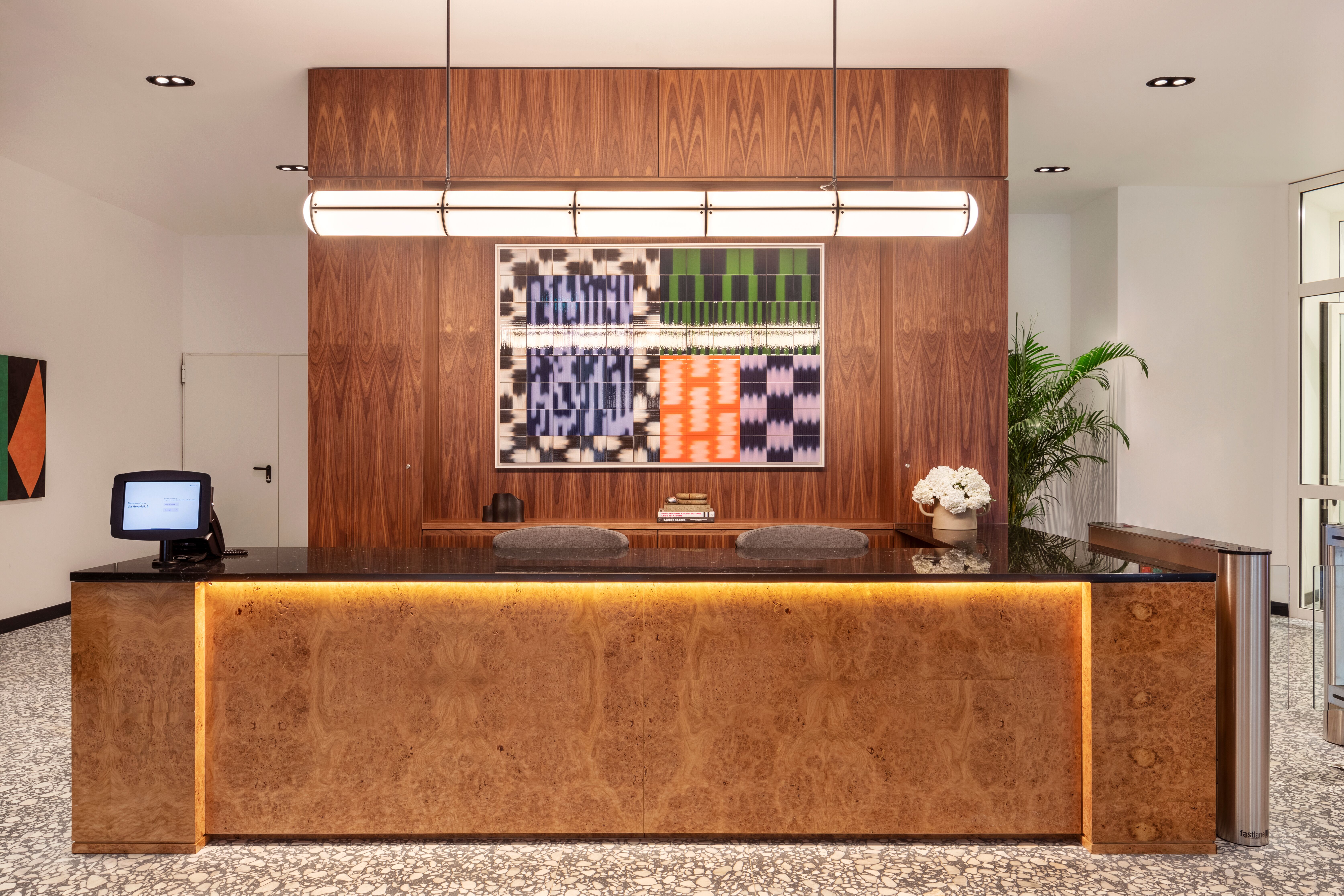WeWork Meravigli timber reception desk