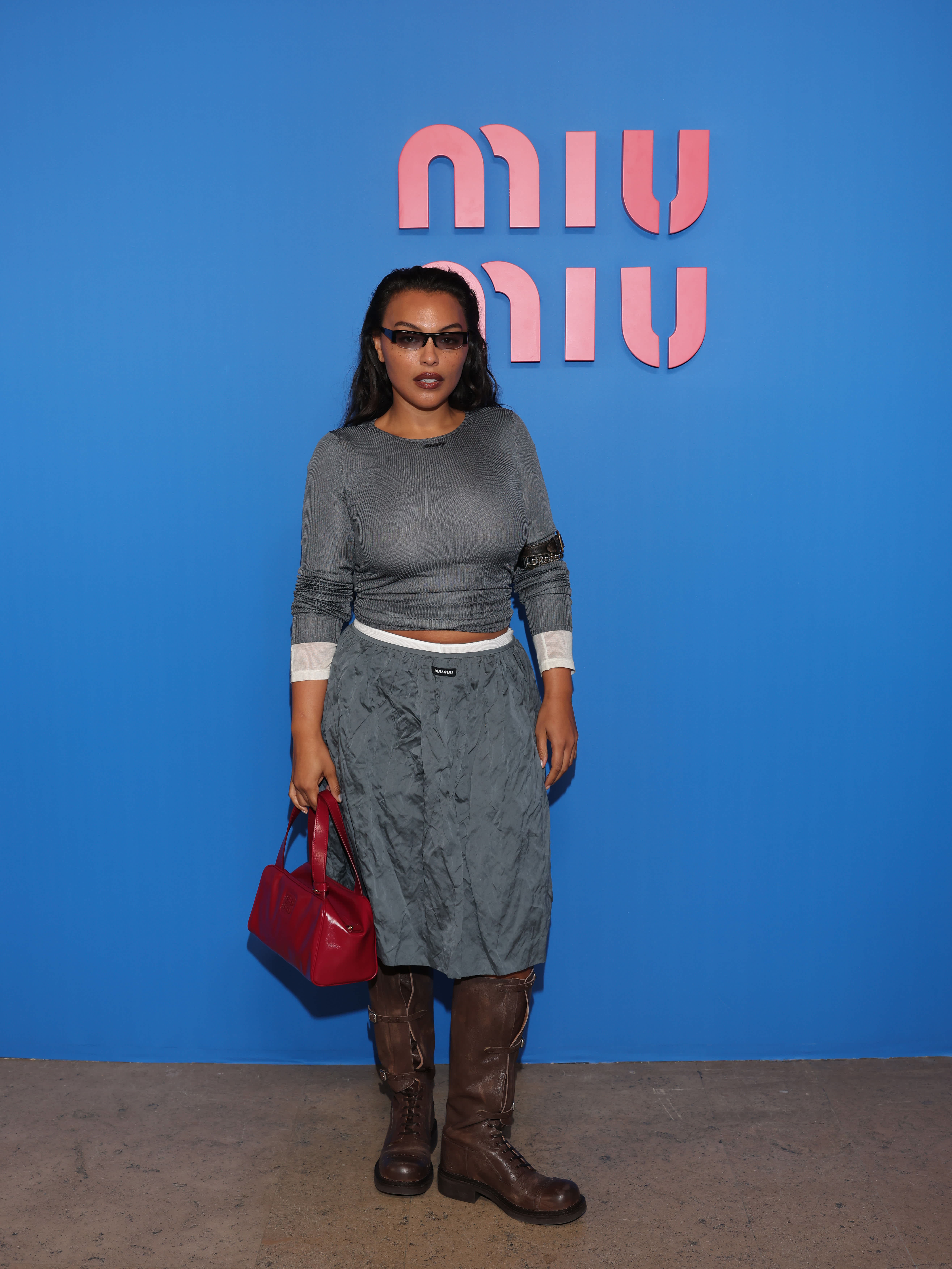 Celebrity attending Miu Miu spring/summer 2026 show.