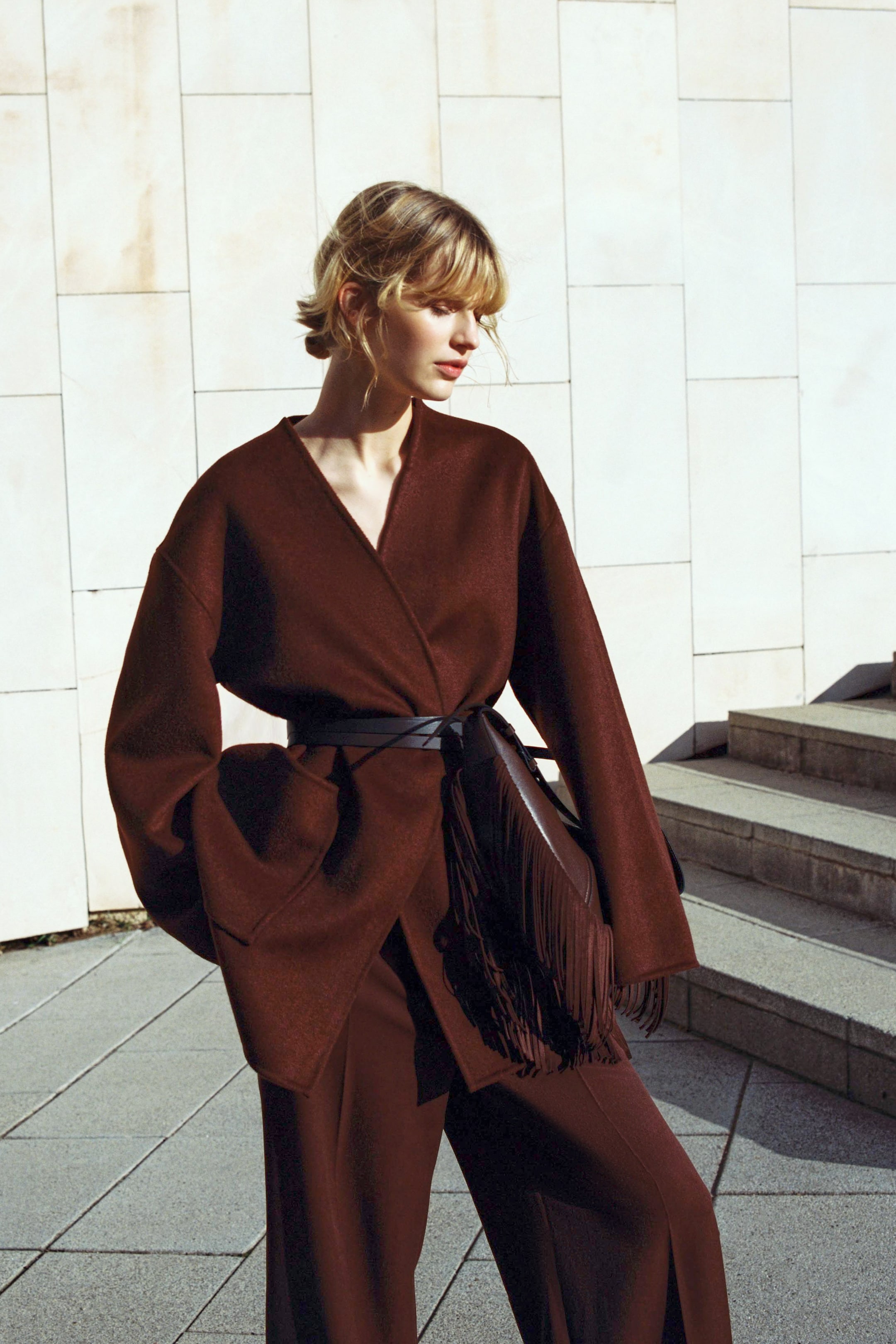 Handmade Wool-Blend Coat - Dark Rust Brown