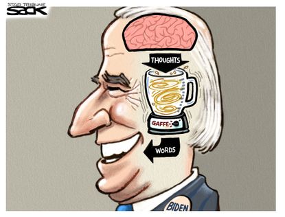 Joe Bidens brain turns into a blender and leads him to spew out gaffes.
