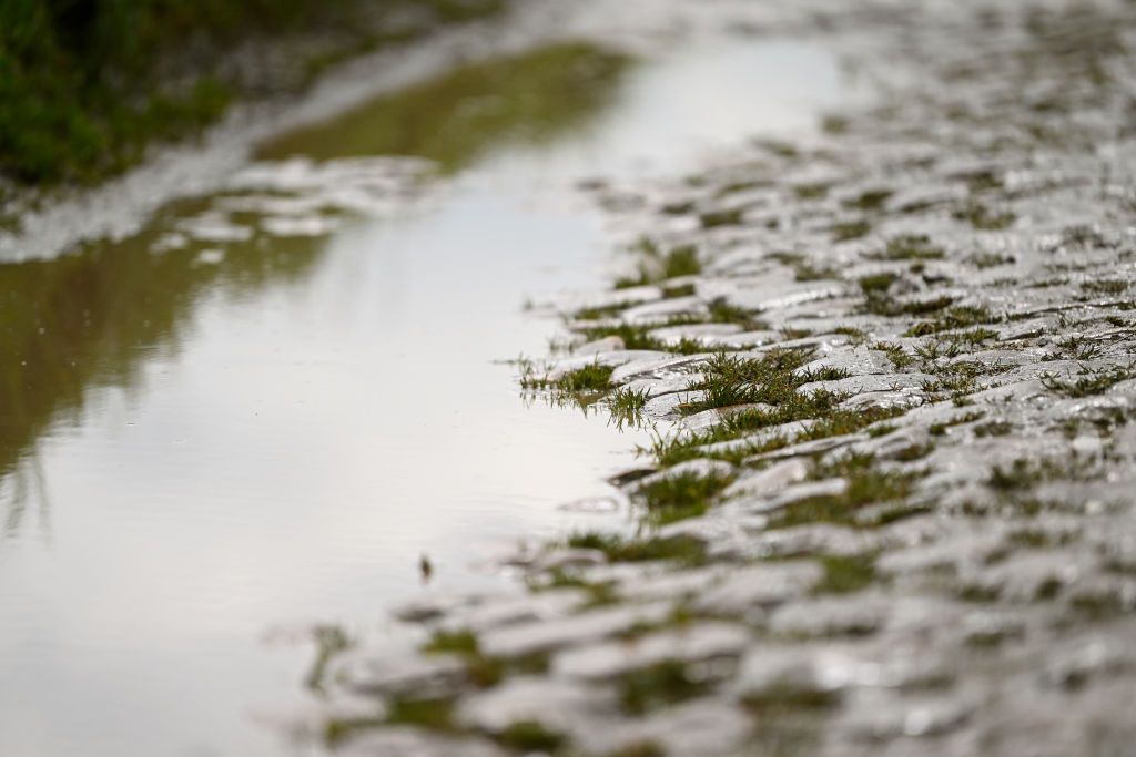 ROUBAIX FRANCE APRIL 07 Cobblestones sector detail view during the ParisRoubaix 2023 Training Day 2 UCIWT on April 07 2023 in Roubaix France Photo by Luc ClaessenGetty Images