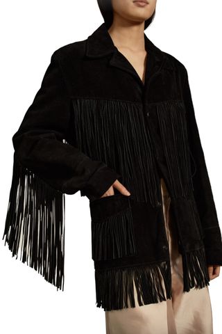 Georgia Fringe Jacket in Black Calfskin