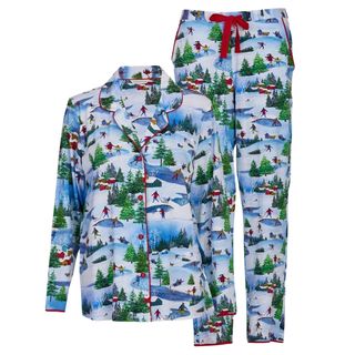 Cyberjammies Montana Winterscape Jersey Shirt Long Pyjama Set, White/multi