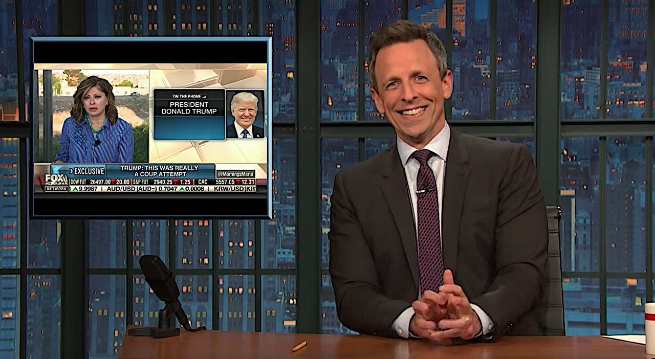 Seth Meyers laughs at Trump