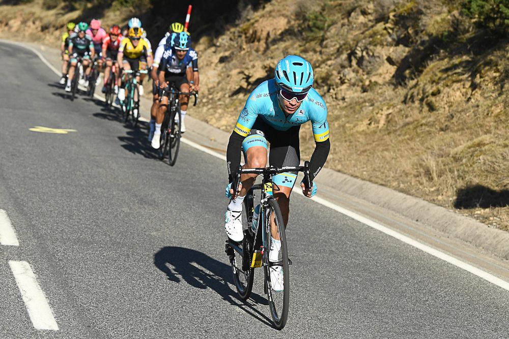 Miguel Angel Lopez attacks the select group on the final climb during stage 4 at Volta a Catalunya