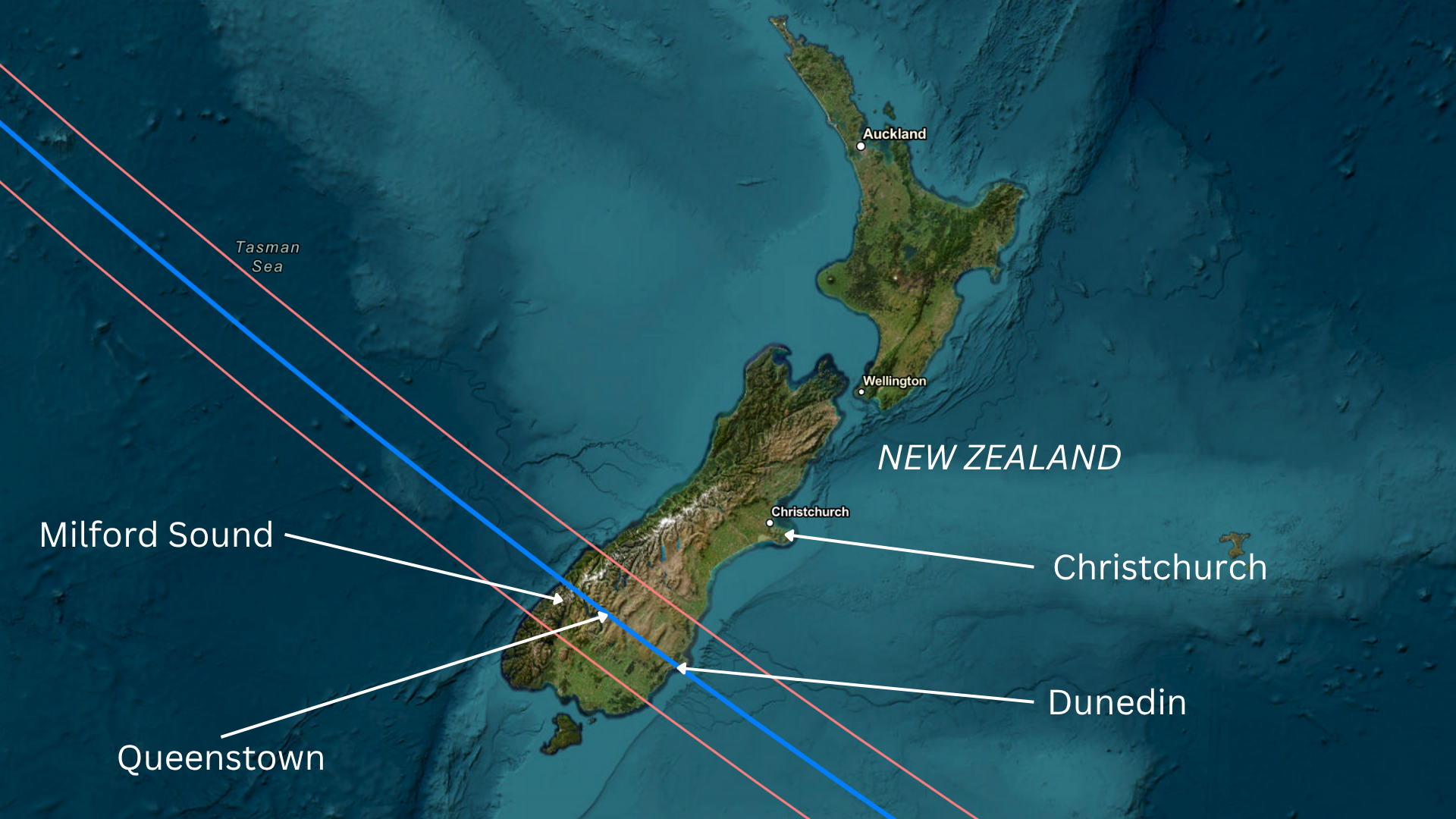 map showing the path of the total solar eclipse across Australia.