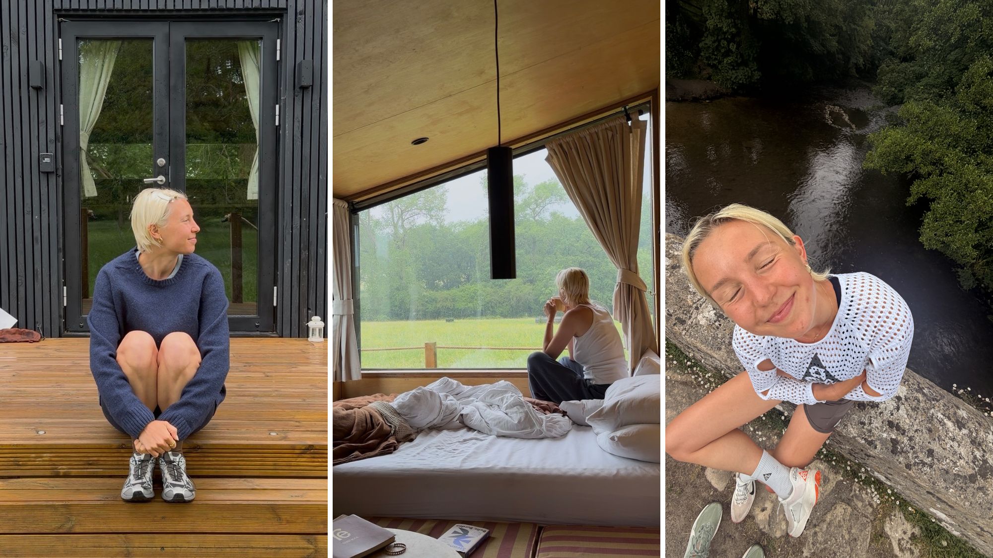 Health freelancer Ashleigh embracing low-stimulation moments&mdash;camping, going off grid, and trail running in the countryside.