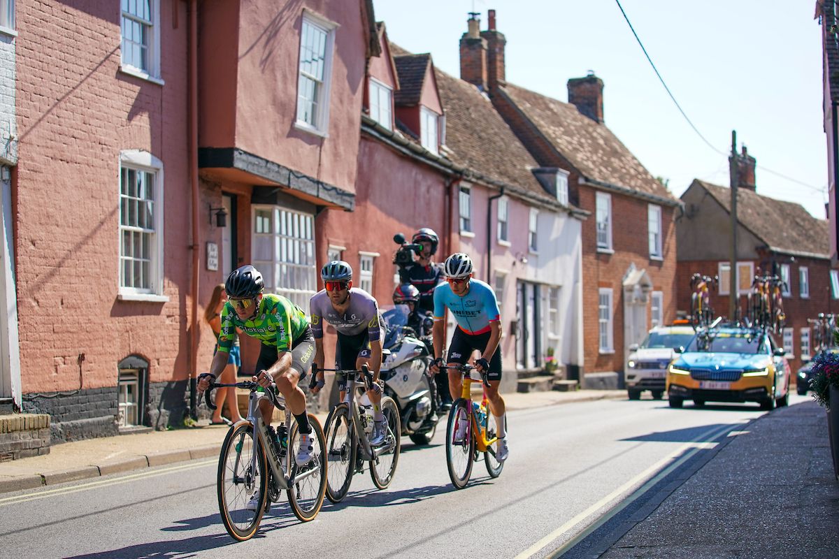 Picture by Zac Williams/SWpix.com - 07/09/2023 - Cycling - 2023 Tour of Britain - Stage 5: Felixstowe to Felixstowe (192.4km) - Joey Rosskopf of Team Q36.5 Pro Cycling, Abram Stockman of Team TDT Unibet Cycling, Callum Ormiston of Team Global 6 Cycling in the breakaway