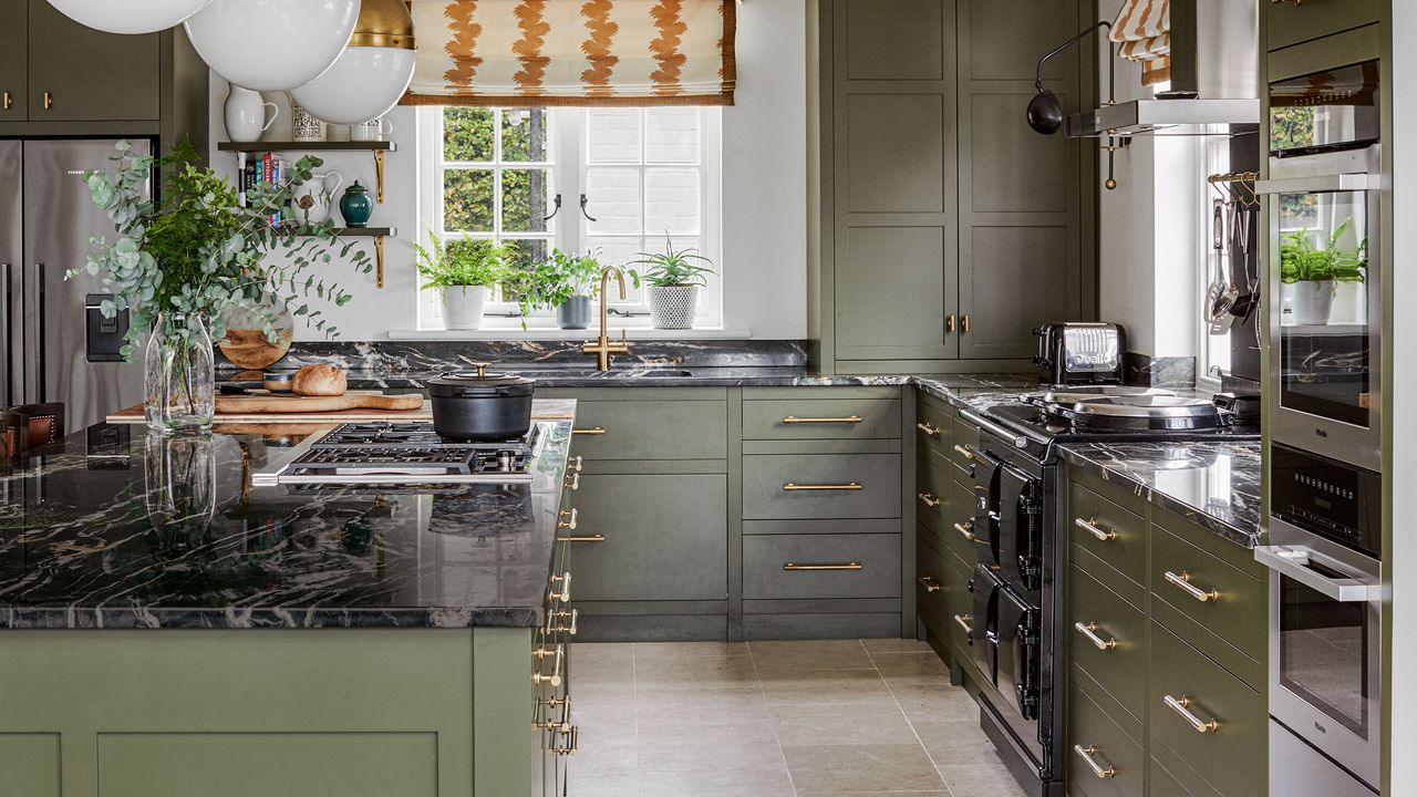 kitchen with cabinets and island