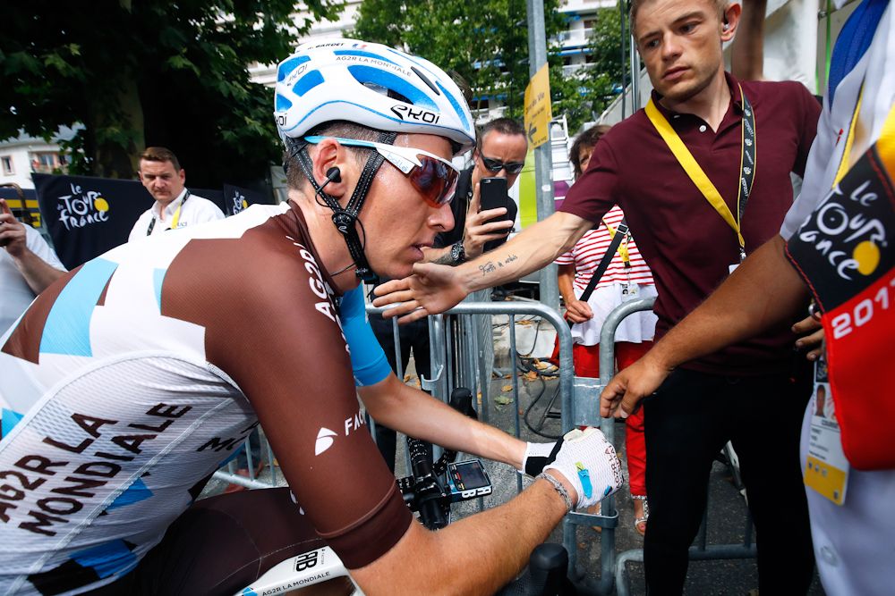 Romain Bardet collects himself after stage 9 at the Tour de France