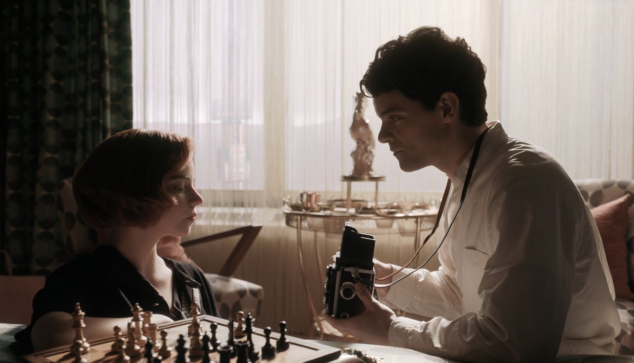 Anya Taylor-Joy as Beth Harmon and Jacob Fortune-Lloyd as D.L. Townes in "The Queen's Gambit" on Netflix.