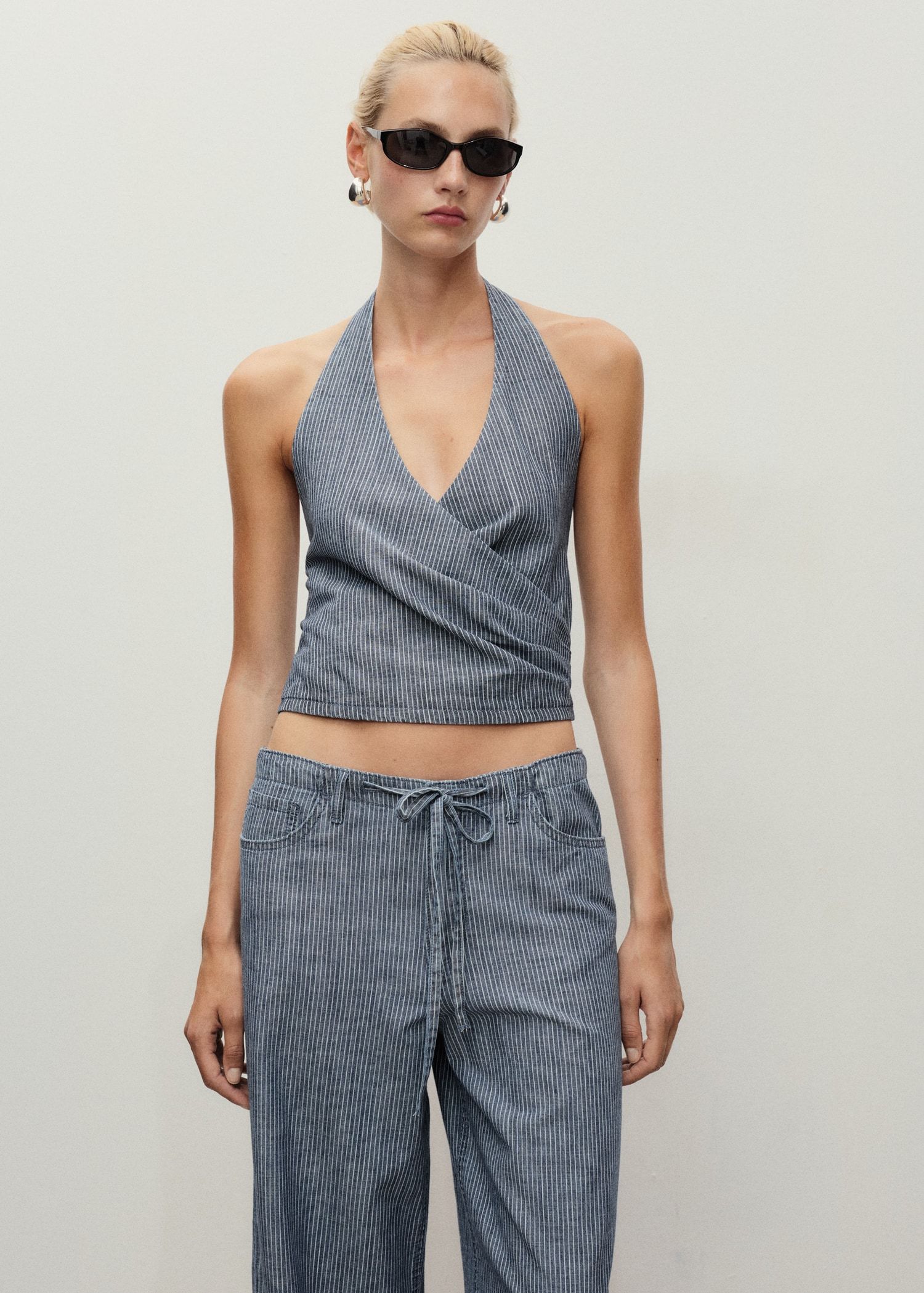 Striped Crossover Denim Top - Women | Mango United Kingdom
