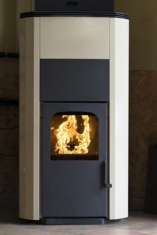 biomass boiler with fire burning