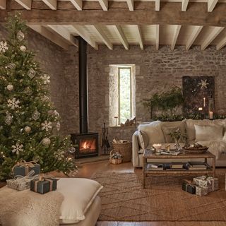 The White Company rustic Christmas living room