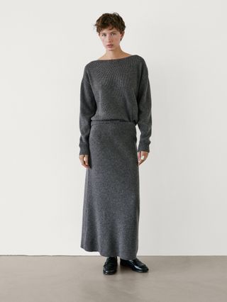 Knit Co-Ord Sweater With Boat Neck